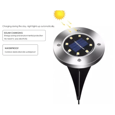 Set 4 Lampi Solare metalice Argintii Disk Lights pentru gradina