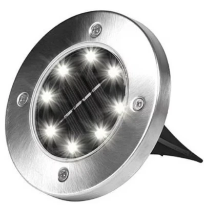 Set 4 Lampi Solare metalice Argintii Disk Lights pentru gradina
