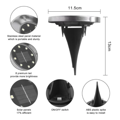 Set 4 Lampi Solare metalice Argintii Disk Lights pentru gradina