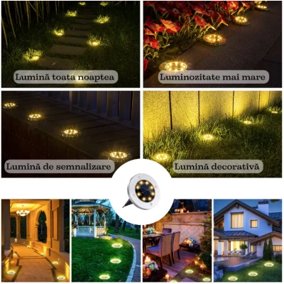 Set 4 lampi solare pentru gradina rotunde