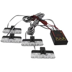 Set 4 lumini LED de avertizare rosu albastru pentru grila functii stroboscop 36W 12V