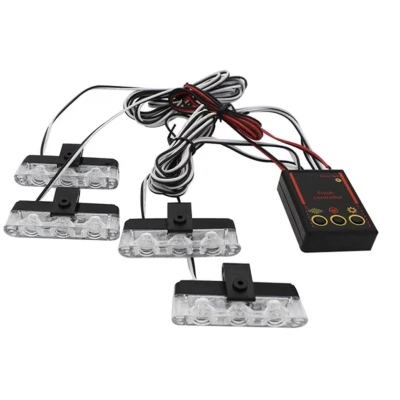 Set 4 lumini LED de avertizare rosu albastru pentru grila functii stroboscop 36W 12V