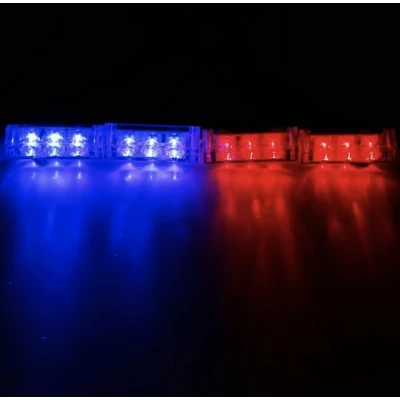 Set 4 lumini LED de avertizare rosu albastru pentru grila functii stroboscop 36W 12V