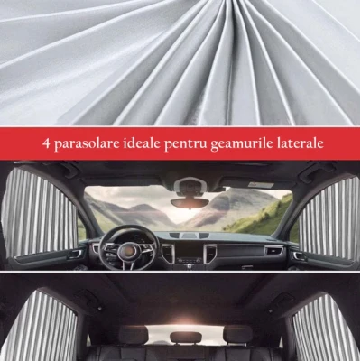 Set 4 parasolare retractabile auto geamuri laterale fata-spate GRI