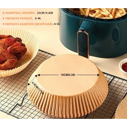 Set 50 hartii de copt ROTUNDE pentru friteuza Unica folosinta 16x20x4.5 cm Maro