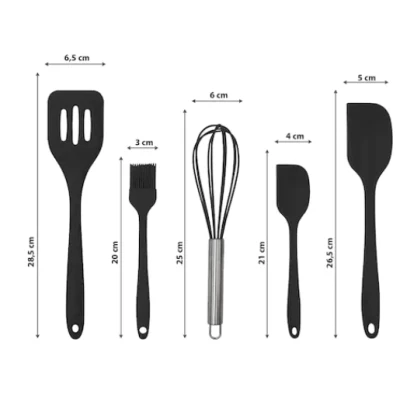 Set 5 ustensile de gatit din silicon negre