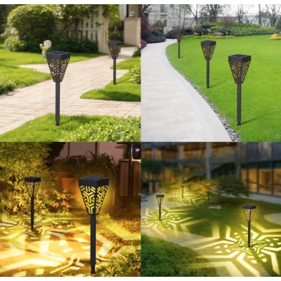 Set 6 lampi solare decorative pentru gradina alb cald model triunghi