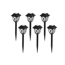 Set 6 lampi solare pentru gradina tip felinar negru