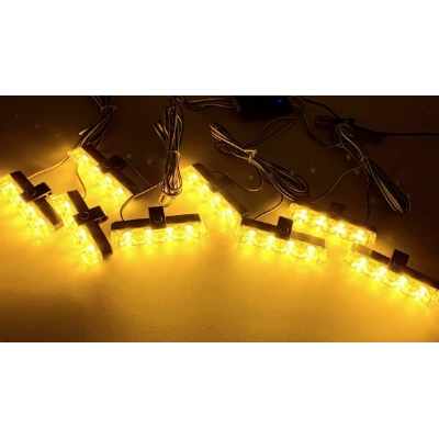 Set 8 lumini stroboscop galbene 4 LED grila telecomanda 7 functii 12V