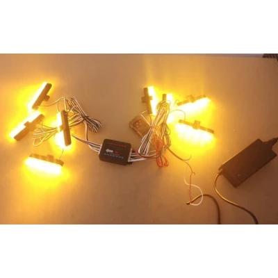 Set 8 lumini stroboscop galbene 4 LED grila telecomanda 7 functii 12V