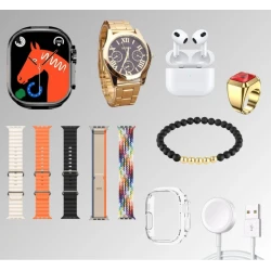 Set cadou ceas Smartwatch 9 in 1 H1000 Ultra 3 cu accesorii casti bratara