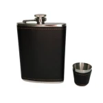 Set cadou format din 4 piese plosca palnie pahar tip shot si tabachera NEGRU SIMPLU