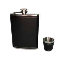 Set cadou format din 4 piese plosca palnie pahar tip shot si tabachera NEGRU SIMPLU
