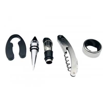Set cadou in forma de STICLA cu  5 accesorii pentru vin cu 6 piese 32 cm HS