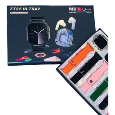 Set Cadou Smartwatch ZT22 Ultra2 cu 7 Bratari incarcator Wireless si Casti Bluetooth