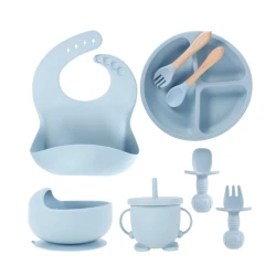 UB Set complet din silicon pentru diversificare bebelusi si copii COLORAT ROZ
