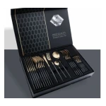 Set de 24 tacamuri elegante si rafinate cu un finisaj luxos NEGRU cu AURIU