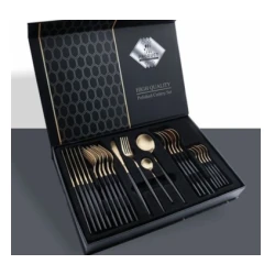 Set de 24 tacamuri elegante si rafinate cu un finisaj luxos NEGRU cu AURIU