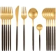Set de 24 tacamuri elegante si rafinate cu un finisaj luxos NEGRU cu AURIU