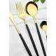 Set de 24 tacamuri elegante si rafinate cu un finisaj luxos NEGRU cu AURIU