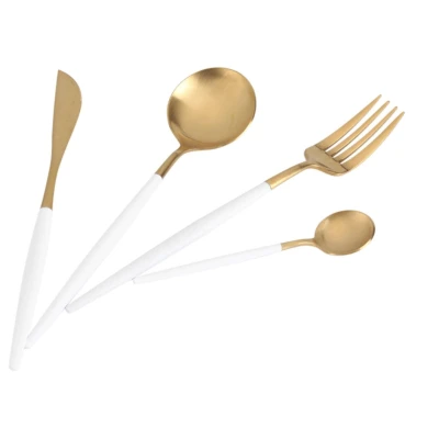 Set de 4 piese tacamuri in stil portughez- culoare alb mat si auriu