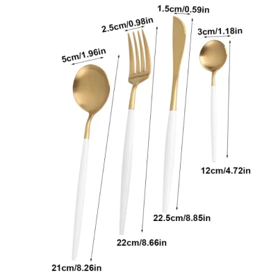 Set de 4 piese tacamuri in stil portughez- culoare alb mat si auriu