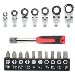 Set de chei cu clichet cap flexibil de 20 buc cu cap Torx de 8 mm-19 mm