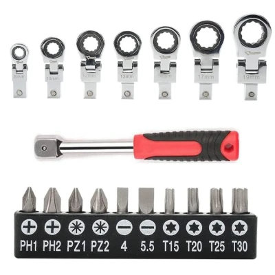 Set de chei cu clichet cap flexibil de 20 buc cu cap Torx de 8 mm-19 mm