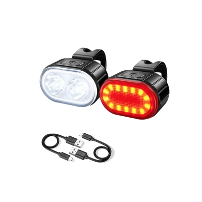 Set de lumini bicicleta prindere de ghidon lumina fata alba si spate rosie 078 Negru