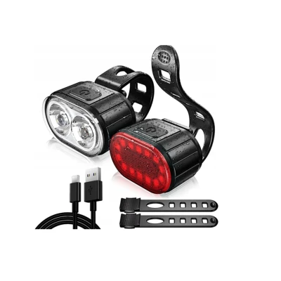 Set de lumini bicicleta prindere de ghidon lumina fata alba si spate rosie 078 Negru