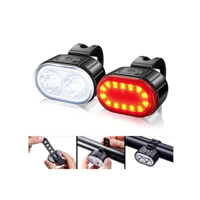 Set de lumini bicicleta prindere de ghidon lumina fata alba si spate rosie 078 Negru