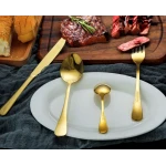 Set de tacamuri din otel inoxidabil cu suport agatat aurii 24 piese