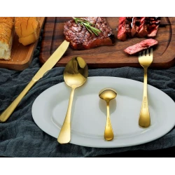 Set de tacamuri din otel inoxidabil cu suport agatat aurii 24 piese