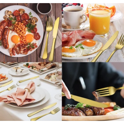 Set de tacamuri din otel inoxidabil cu suport agatat aurii 24 piese
