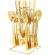 Set de tacamuri din otel inoxidabil cu suport agatat aurii 24 piese
