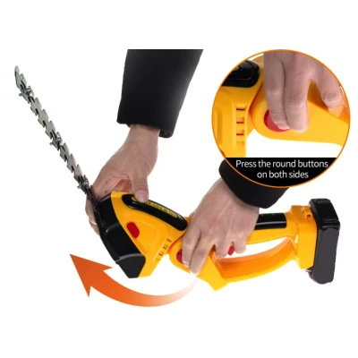 Set foarfeca electrica gradinarit taiere si finisare unghi reglabil 24V lama 30cm galben