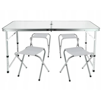 Set Masa plianta pentru camping gradina cu 4 scaune alb