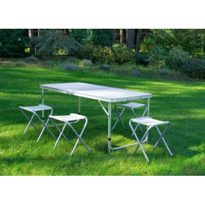 Set Masa plianta pentru camping gradina cu 4 scaune alb