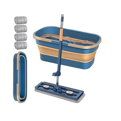 Set Mop cap rotativ si galeata pliabila Albastru / Galben