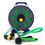 Set pentru stropit furtun textil flexibil 15m cu tambur pistol de pulverizat 7 in 1