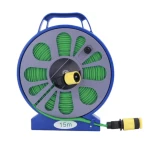 Set pentru stropit furtun textil flexibil 15m cu tambur pistol de pulverizat 7 in 1