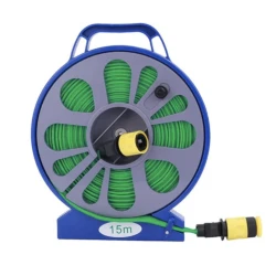 Set pentru stropit furtun textil flexibil 15m cu tambur pistol de pulverizat 7 in 1