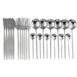 Set tacamuri 24 piese stil portughez otel inoxidabil culoare ARGINTIU