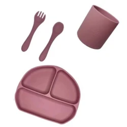 Set Tacamuri Diversificare Bebelusi Din Silicon Pahar Lingurita Furculita Roz