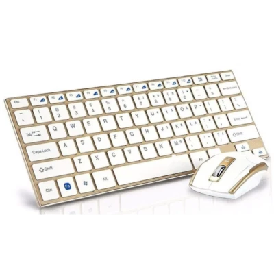 Set Tastatura si Mouse wireless design compact si elegant culoare Gold Andowl  Q K3940