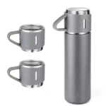 Set termos din inox cu 3 cesti 500ml sticla termoizolanta pentru bauturi fierbinti si reci GRI