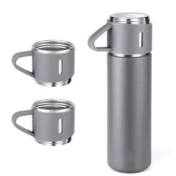 Set termos din inox cu 3 cesti 500ml sticla termoizolanta pentru bauturi fierbinti si reci GRI
