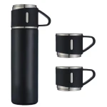 Set termos din inox cu 3 cesti 500ml sticla termoizolanta pentru bauturi fierbinti si reci NEGRU