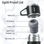 Set termos din inox cu 3 cesti 500ml sticla termoizolanta pentru bauturi fierbinti si reci NEGRU