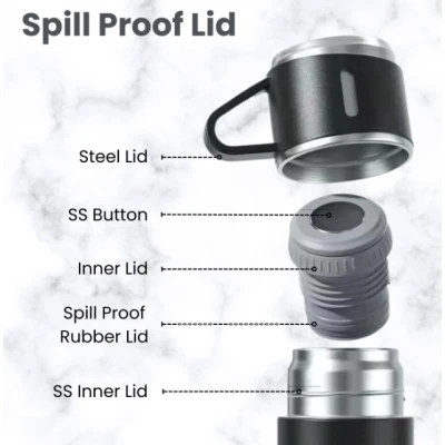 Set termos din inox cu 3 cesti 500ml sticla termoizolanta pentru bauturi fierbinti si reci NEGRU